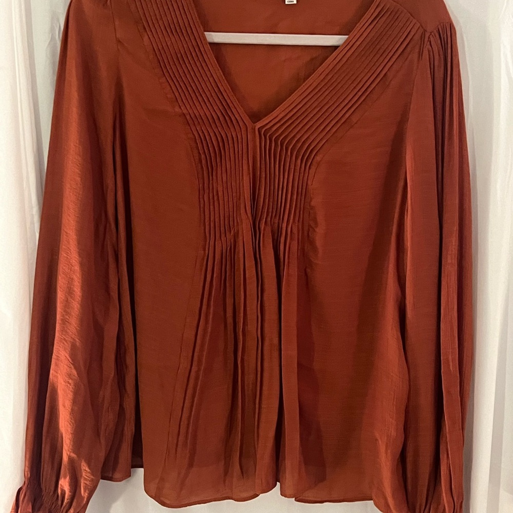Nanette Lepore Rust Pleated Long Sleeve Blouse Bohemian